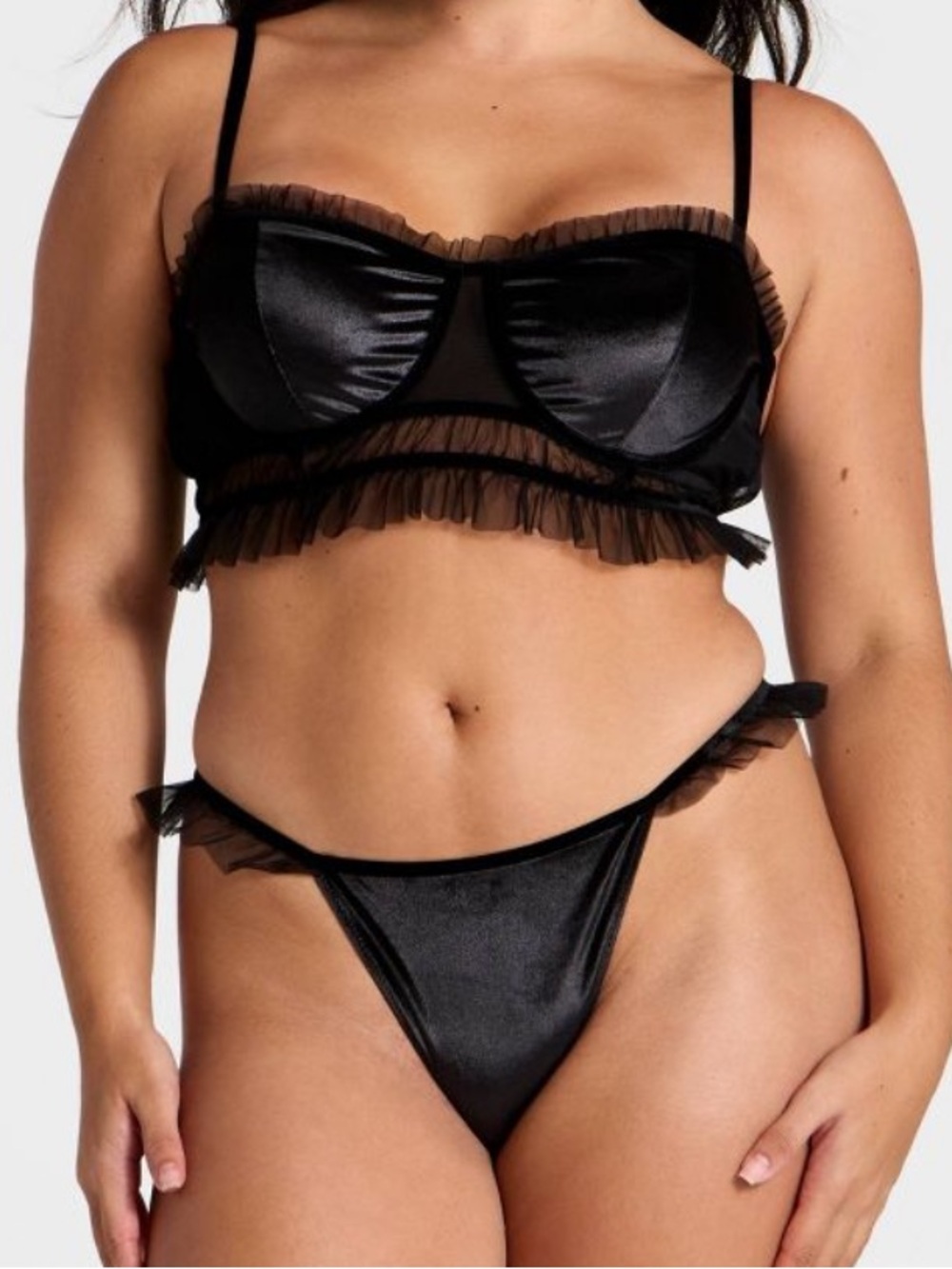 Auden Elegant Black Ruffled Bralette & Panty Set